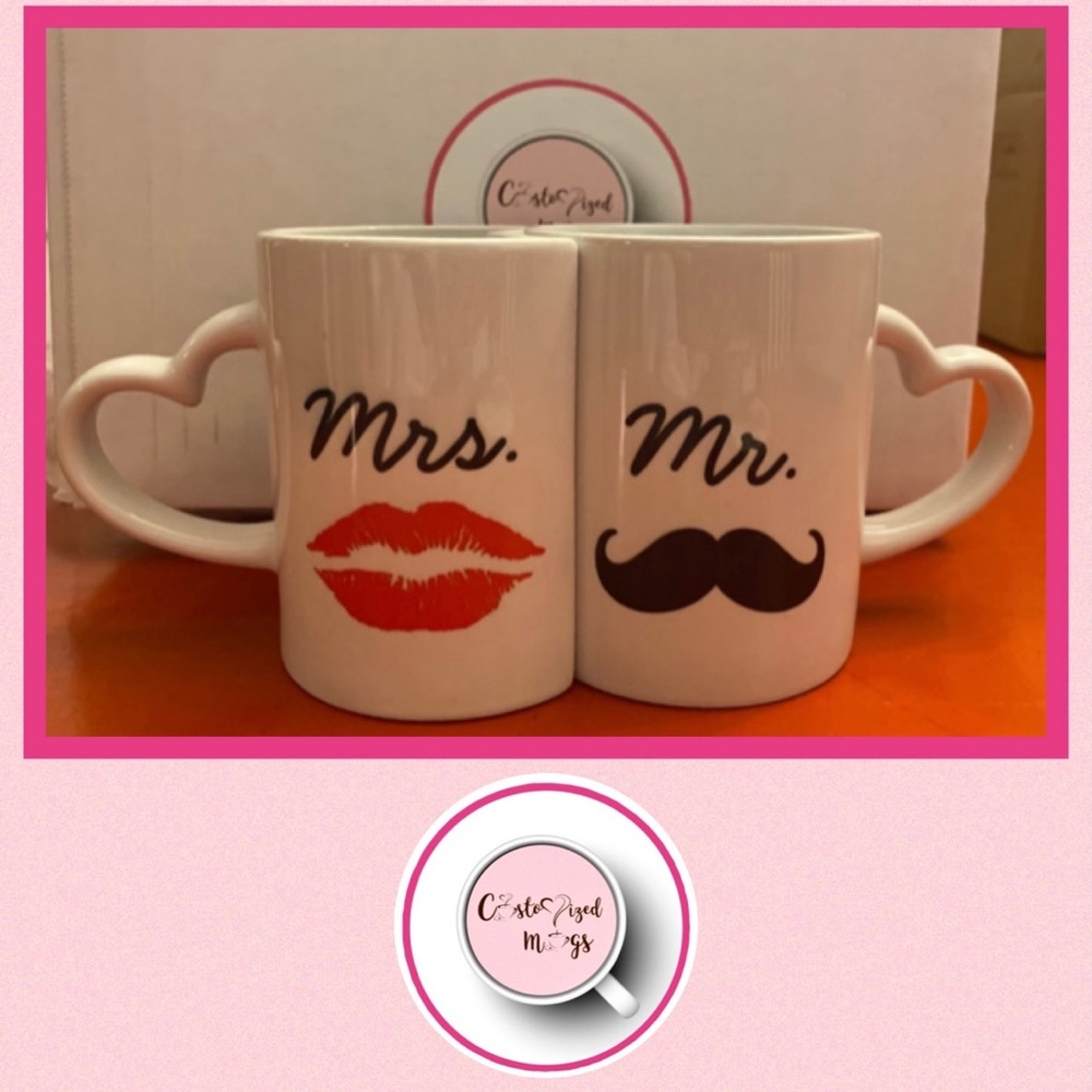 Mr & Mrs Mugs - heart handle - 11 oz